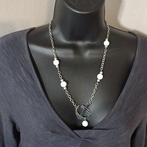 Asymmetrical White Plastic Bead Anchor Necklace 22 Inches Long